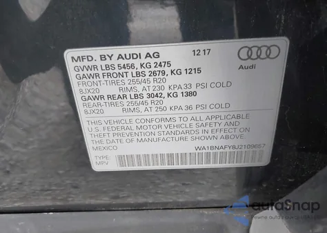 2018 Audi Q5 2.0T Premium/2.0T Tech Premium from USA, damaged, VIN WA1BNAFY8J2109657